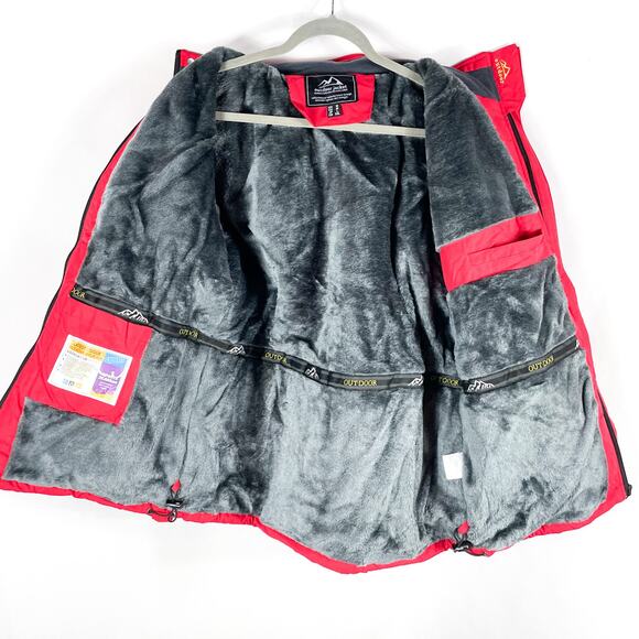 Magcomsen Ski Jacket Coat Hooded Hiking Colorblock Red Fleece Gray - Picture 10 of 13